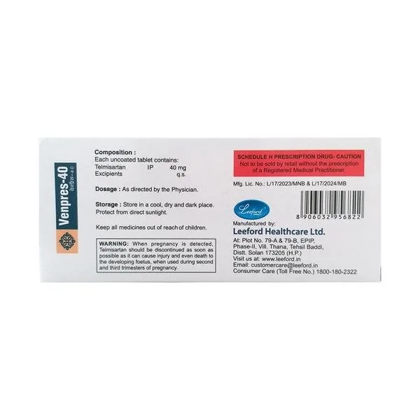 Venpres 40 Tablet 10 1 Venpres 40 Tablet 10 (Telmisartan)