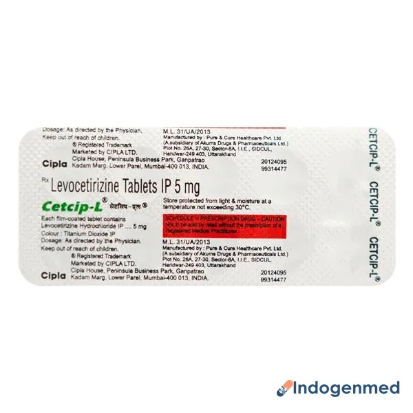 Cetcip L 5 Mg Tablets 2 Cetcip L 5 Mg Tablets (Levocetirizine)