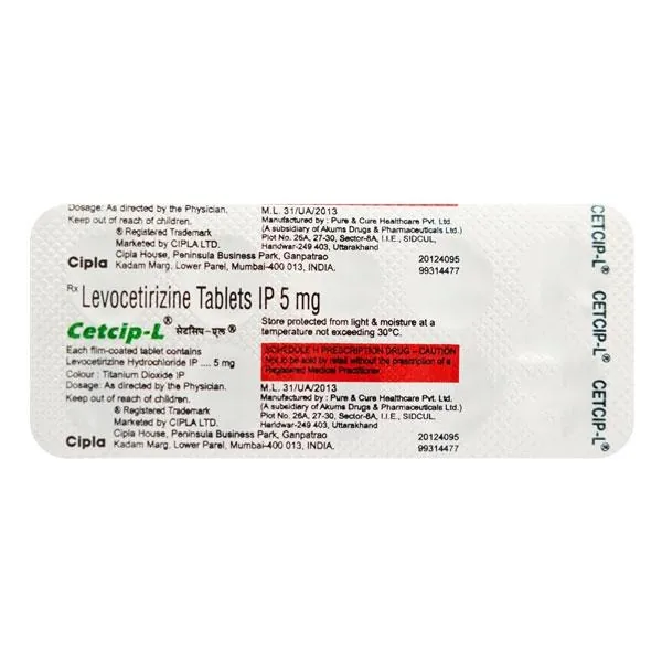 Cetcip L 5 Mg Tablets 1 Cetcip L 5 Mg Tablets (Levocetirizine)