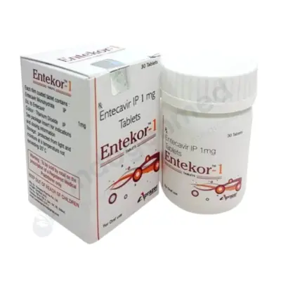 Entecavir medication packaging and tablets